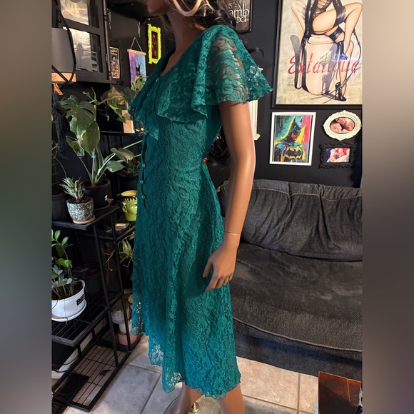 Vintage 1980s/1990s Nu-Mode Deep Turquoise Lace Midi! - Picture 10 of 10